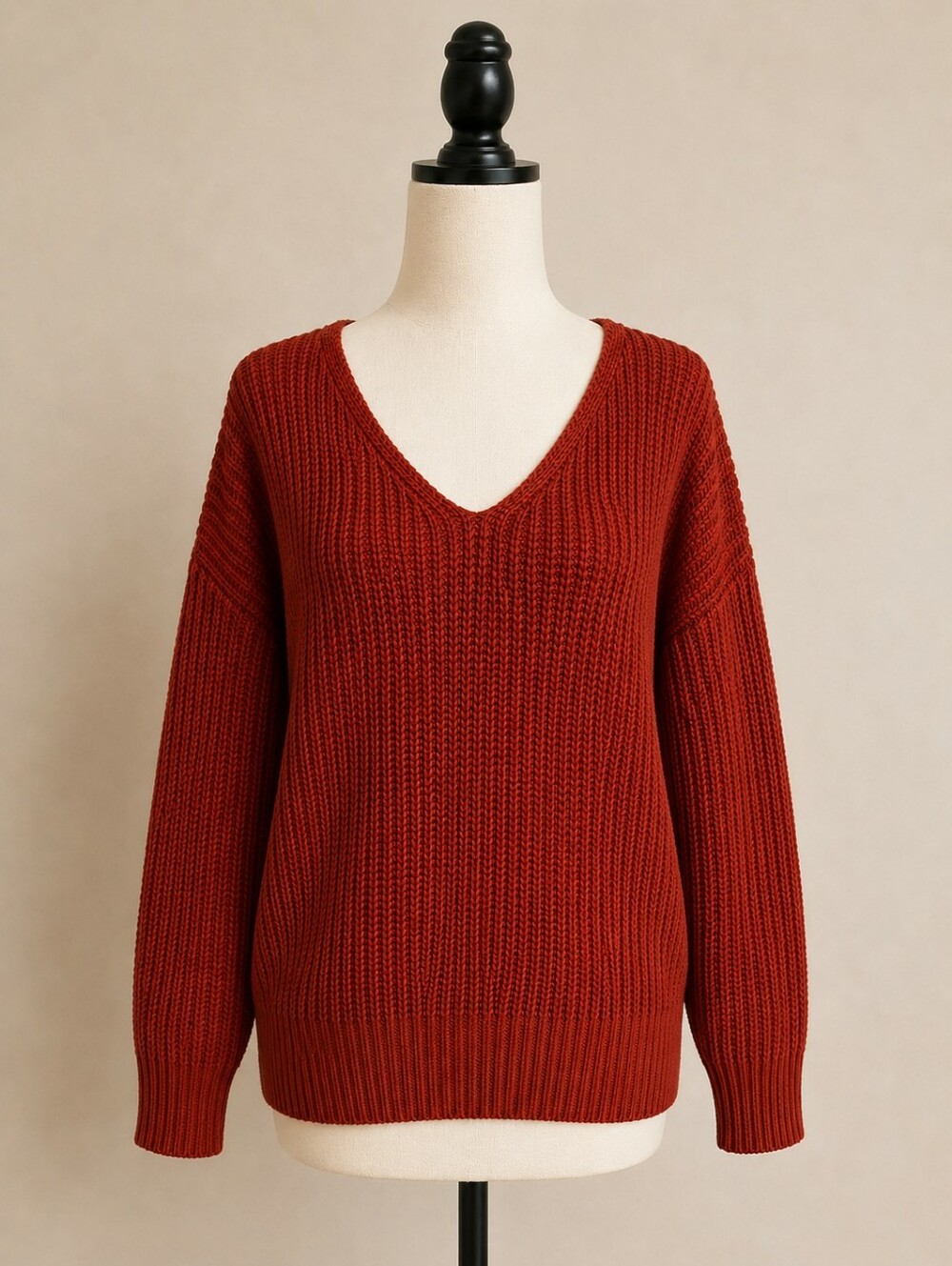 Unique Ribbed Knit Sweater With Fun Details - Cinnamon Color - Picture 2 of 7